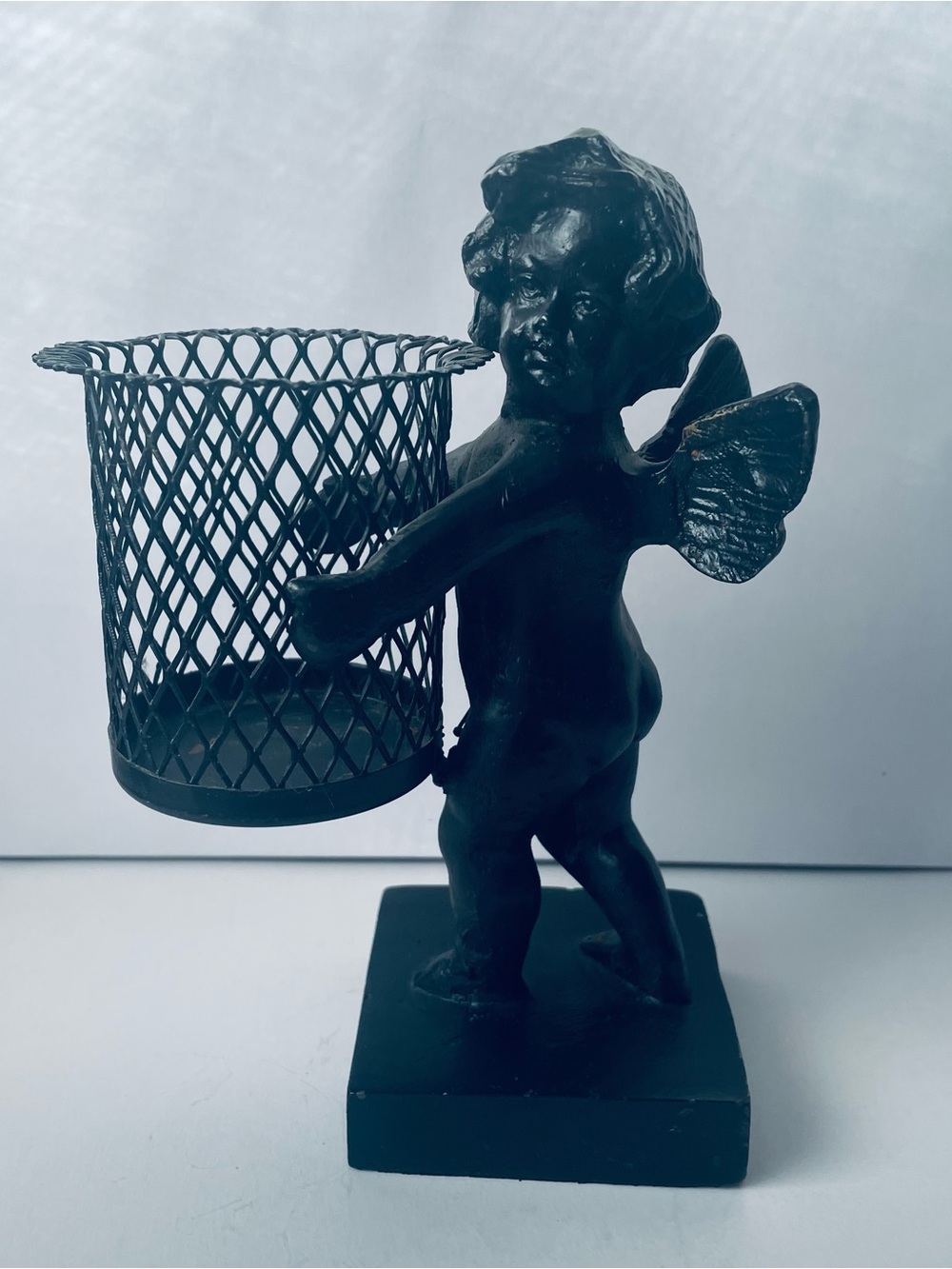Black Iron Cherub Desk votive candle Holder Decorative Accent
